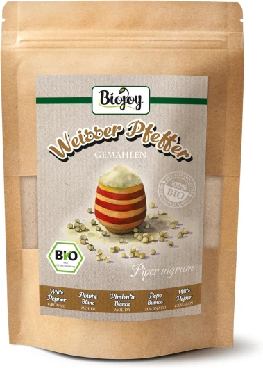 Poivre blanc BIO moulu (250 g), naturel et sans additifs (Piper nigrum L.)