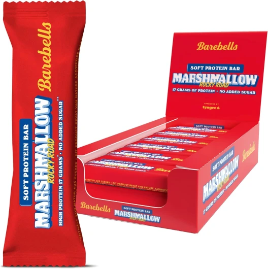 Barres protéinées - délicieuses barres protéinées douces au chocolat - Faible en sucre, 17 grammes de protéines, sans huile de palme - Marshmallow Rocky Road 12 x 55 gr