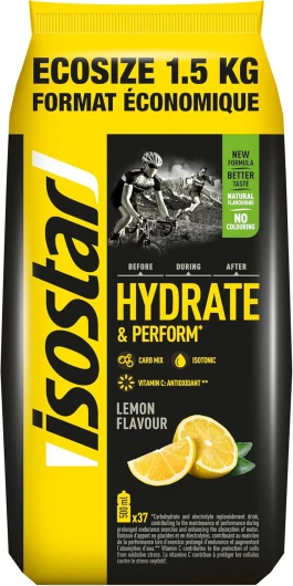 Isostar Poudre Hydrate & Perform saveur Citron - ‎Poudre pour boisson isotonique, 1.5kg (37 doses)