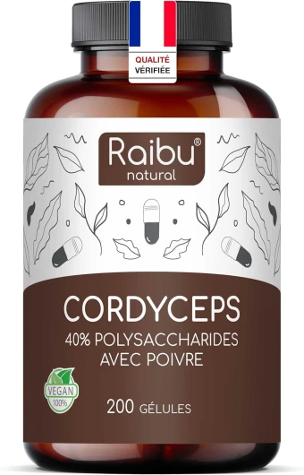 Cordyceps Sinensis CS-4-21000mg de Cordyceps par dose quotidienne (Extrait 10:1) - 40% de Polysaccharides Bioactifs - 200 Capsules: Haute Dose, Végan & sans additifs - Produit par Raibu