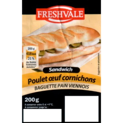 Sandwich poulet-&#339;uf-cornichons (baguette pain viennois), lidl