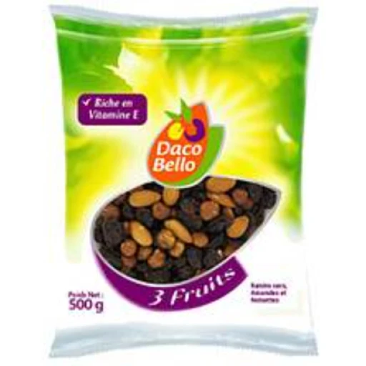 Mélange 3 fruits daco bello (raisins secs, amandes et noisettes)