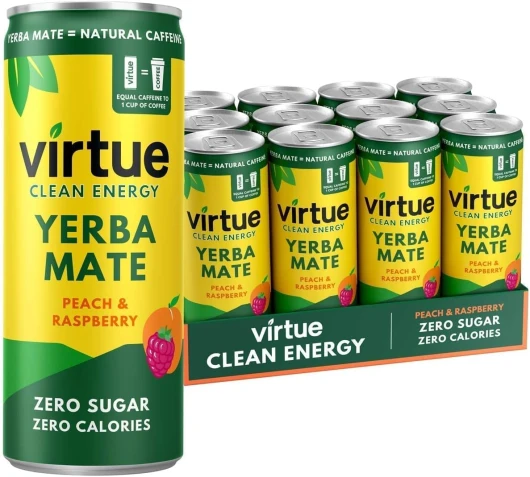 Yerba Mate – Boisson Énergisante Naturelle – Sans Sucre, Sans Calories, Végétalien, Sans gluten, Cétogène, Vitamine B - Lot de 12x250ml (Pêche et Framboise)