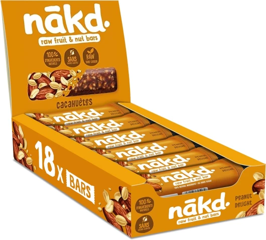 Nākd - Cacahuètes - Raw Barres de Fruits et Noix - 100% D'ingrédients Naturels - Sans Sucre Ajoutés - Vegan - 18 x 35g - 630g CACAHUÈTES 18 Unité (Lot de 1)