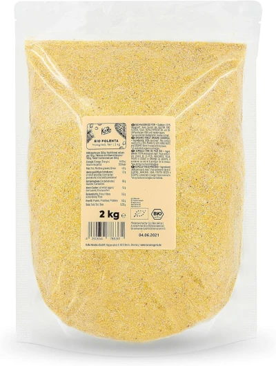 Polenta Bio 2 kg - Semoule de maïs 100% fine pour polenta crémeuse - Sans colorants, exhausteurs de goût et conservateurs - issu de l'agriculture biologique - Vegan - Riche en fibres...