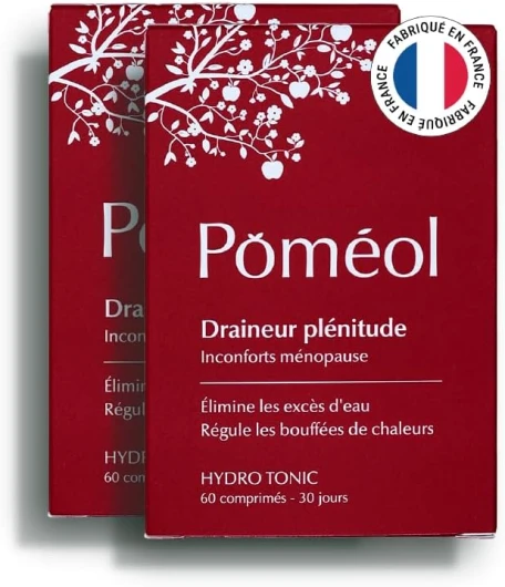 POMÉOL ǀ Complément Alimentaire Drainant Ménopause - HydroTonic - Réduit les Bouffées de Chaleur & Rétention d'Eau ǀ Yam, Houblon, Zinc, Reine-des-prés, Vitamines E, D3 - 120 comprimés, 60 jours 30 unité (Lot de 2)