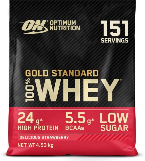 Gold Standard 100% Whey, Poudre de Protéines pour Construction et Récupération Musculaire, avec Glutamine et Acides Aminés BCAA Naturels, Fraises Délicieuses, 151 Portions, 4,53 kg Delicious Strawberry 10 lb