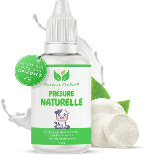 ® Présure Liquide de Veau 50ml pour Fromage Artisanal - Dosage Précis, Haute Concentration 1:10000 U, Rendement Élevé 250-500L - Coagulant Enzymatique Faisselles et Fromages