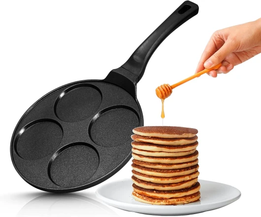 INTIGNIS Poêle à Frire en Céramique Antiadhésive 27cm Pour Mini-Crêpes Blinis - Mini Uttapam - Mini Crêpe - ufs à la friture - l'induction sans PFOA chimique (4 Moule) 26 cm 4 Moule