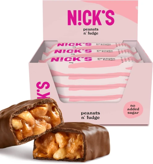 NICKS Barre Keto Peanuts n Fudge, Chocolat Caramel Sans Sucre Ajouté, Sans Gluten, Sans Huile de Palme - 175 Calories, 3,9g Glucides nets, 5g Proteine, Lowcarb - 15 Barres x 40g Peanuts n Fudge 40 g (Lot de 15)