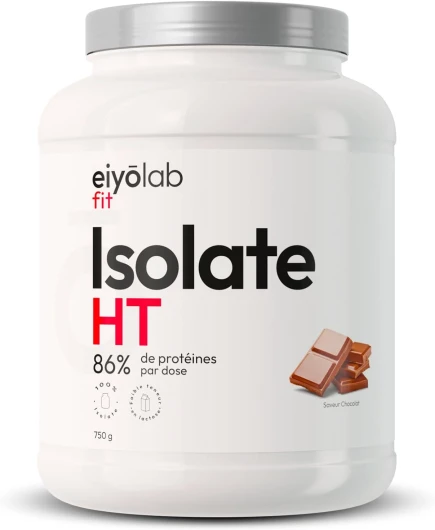 ISOLATE HT, Isolat de Protéines en Poudre, Jusqu’à 90% de Protéines, Riche en BCAA + Glutamine, Musculation Rapide, Texture Onctueuse Goût Chocolat, Faible en Lactose, 750G, Eiyolab Chocolat 750 g (Lot de 1)