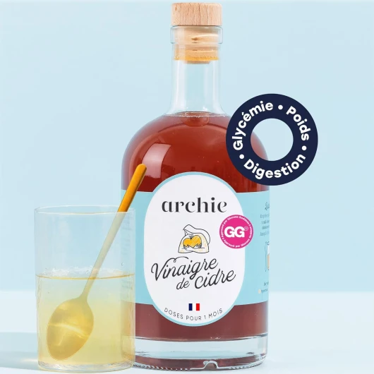 Archie, Vinaigre de Cidre de pomme Biologique - Validé par Jessie Inchauspé alias Glucose Goddess - Meilleure Digestion, Régule la Glycémie, Favorise La Perte de Poids - Cure à boire - Made in France.