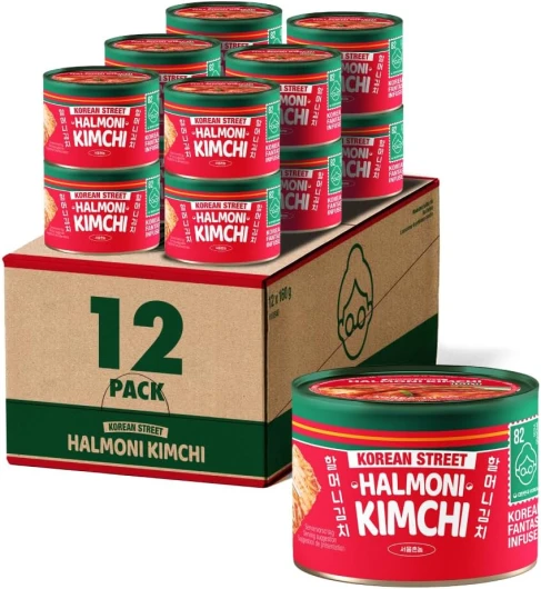 [Korean Street] Halmoni Kimchi Canned 160g x 12, Original Coréen Conserve Chou Coréen Pimenté, Cornichon Piquante Épicé Cabbage, Cuisinés Traditionnelle Korea, Nourriture Coréenne