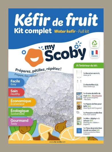 KIT kéfir de fruit BIO - Grains inclus, réutilisables et contrôlés - Pratique - Tout inclus - Notice complète illustrée (Kit complet)