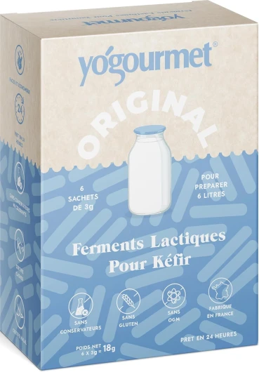 Ferments Kefir (6 Sachets = 6 Litres) - Faites du kéfir à la maison - Naturel, sans gluten, casher, halal 3 g (Lot de 6)