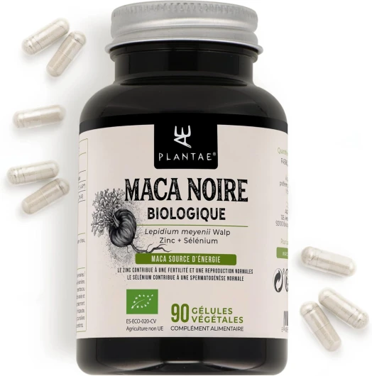 MACA NOIRE BIO *Plantae* 90 capsules végétales * Maca noire andine + Zinc + Sélénium * Formule puissante * Énergie et performance *