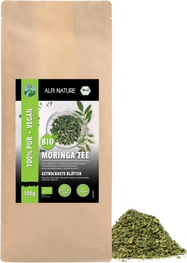 Moringa bio, feuilles de moringa séchées bio, thé de moringa issu de l'agriculture biologique contrôlée, feuilles de moringa bio coupées, 100% naturel, sans additifs (100 GR)