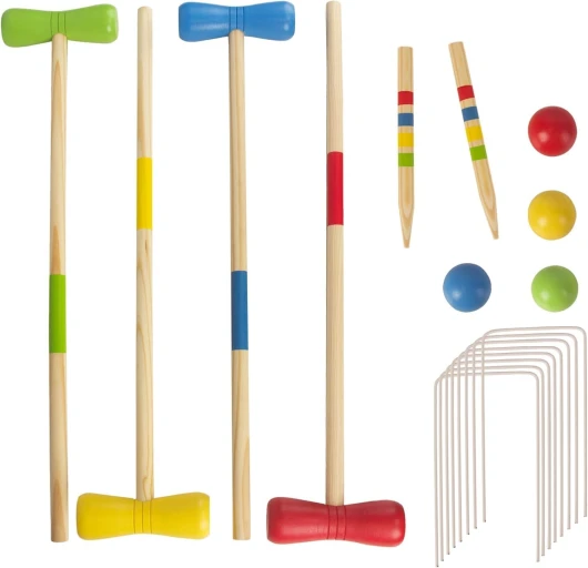 WOODENFUN Jeu de croquet en bois pour 4 joueurs, enfants, adultes, extérieur, jeu de croquet amusant pour garçons et filles à partir de 3 ans