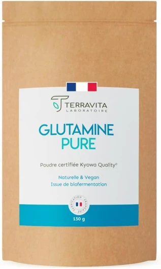 L-Glutamine Kyowa® Bio-fermentée - Poudre 100% Pure Goût Neutre - 150 g - Récupération Musculaire et Santé Intestinale - 30 Portions - Acide Aminé Vegan et Sans Excipients - Made in France - Terravita