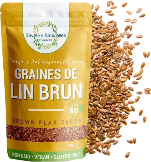 Graines de Lin Bio - Riche en Oméga-3, Fibres et Antioxydants, Idéales pour les Smoothies, les Pains et les Plats Végétaliens, (500g)