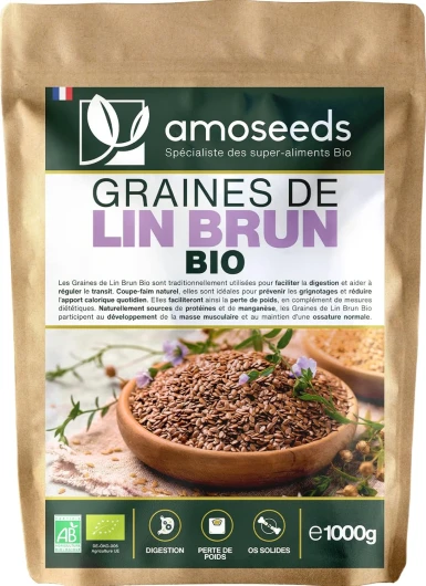 Graines de Lin Brun Bio 1KG - Entières, Sans Gluten, Sources d’oméga 3 - Qualité Supérieure