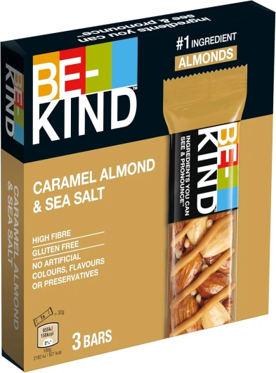 BE-KIND - Barres de céréales aux amandes, caramel et sel marin - 3 barres de 30g 30 g (Lot de 3) Caramel & Amandes