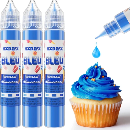 Colorant Alimentaire Bleu - 30ml×3 Bouteilles Colorants Alimentaires Concentré pour La Pâtisserie, La Décoration De Gâteaux, Les Bonbons, Les Macarons, Le Glaçage Et La Cuisine 30 ml (Lot de 3) Bleu