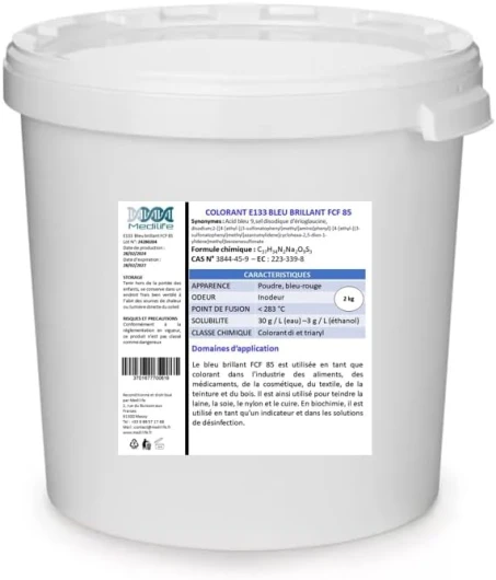 2 kg COLORANT E133 BLEU BRILLANT FCF 85 : Acid bleu 9,sel disodique d’érioglaucine