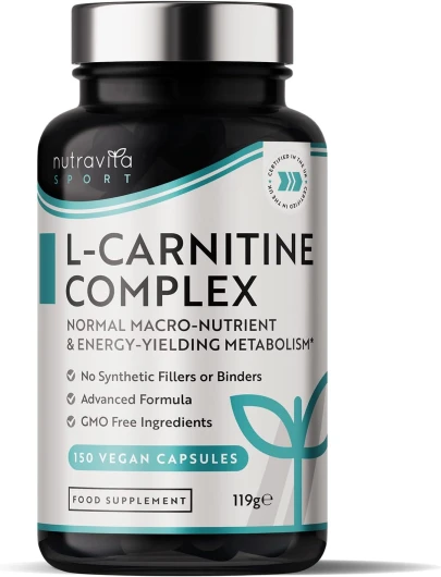 L-CARNITINE Vegan - Haute Dose Extra Fort - avec biotine, chrome, vitamine D, B3 & B6 - Pré-entraînement Sportif Energie Résistance - 150 capsules Végan - Métabolisme des macronutriments