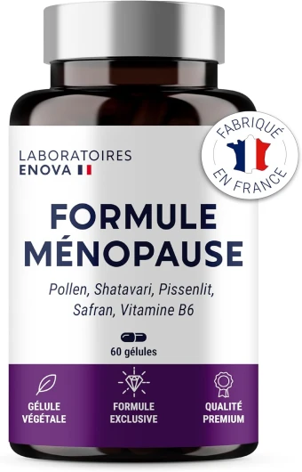 FORMULE MÉNOPAUSE - Bouffées de Chaleur, Fatigue et Équilibre émotionnel - Pollen, Shatavari, Pissenlit, Safran et Vitamine B6 - 60 Gélules - Fabriqué en France