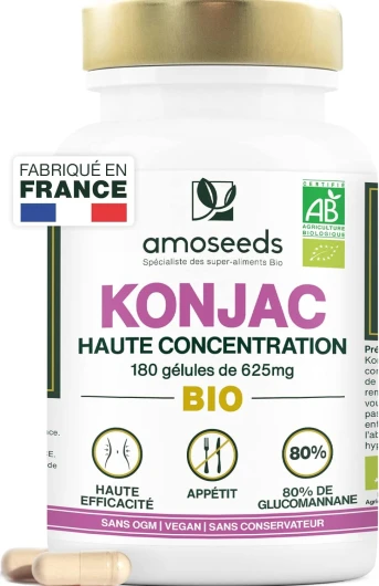 Konjac BIO Extra Fort - 3000mg Glucomannane - 180 Gélules Vegan - Aide au contrôle du poids dans le cadre d’un régime hypocalorique - Qualité Supérieure