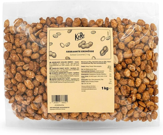 Cacahuètes grillées enrobées de caramel salé 1 kg - La noix salée rencontre le caramel sucré - Noix entières croquantes - Emballage avantageux pratique