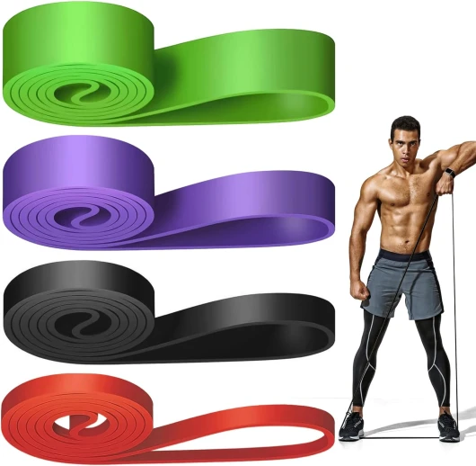 WuGU Bande Elastique Musculation (Lot de 4), 4 Niveaux de Résistance Élastique Musculation, Bandes de Résistance Élastique pour Sport, Pilates, Yoga, Musculation, Homme & Femme Vert Violet Noir Rouge-4 PCS