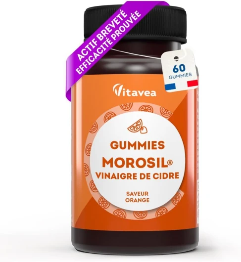 Gummies Morosil® 400 mg et Vinaigre de Cidre - Efficacité Scientifiquement Prouvée du Morosil®, Actif Breveté - 60 gummies Saveur Orange - Apple Cider Gummies - Convient aux Vegans - Vitavea