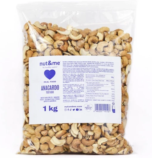 Noix de cajou grillées sans sel 1 kg nut&me - Sans Gluten - Végane - Fruits secs 100% Naturels - Riches en protéines - Snack sain et savoureux - Croquants - Noix de cajou grillée 1000 g