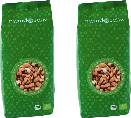 Mundo Feliz - Lot de 2 sachets de mélange de noix bio, 2 x 500 g Noix Mix 500 g (Pack of 2)