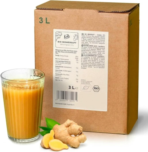 Pur Jus de Gingembre Bio et Organique - Bag-in-Box 3 L, Sans Sucre Ajouté, Sans Colorant ni Conservateur, Riche en vitamine C Bio Gingembre