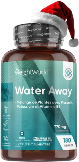 Retention d'Eau Drainant Puissant & Naturel-180 Gélules Vegan (3 Mois) - Diurétique Avec 11 Ingrédients : Pissenlit, Thé Vert, Vinaigre de Cidre, Potassium, Vitamine B6, Canneberge - Water Away Detox