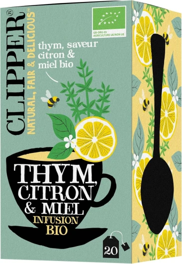 CLIPPER - Infusion Bio - Thym, Citron et Miel - 20 Sachets d'Infusion - 1 Paquet Thym Citron & Miel