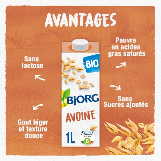 Boisson Avoine - Boisson Végétale Bio - Sans Sucres Ajoutés - Pauvre En Matières Grasses - Format Familial - 3 x 1L Avoine Nature - Lot de 3 x 1 L