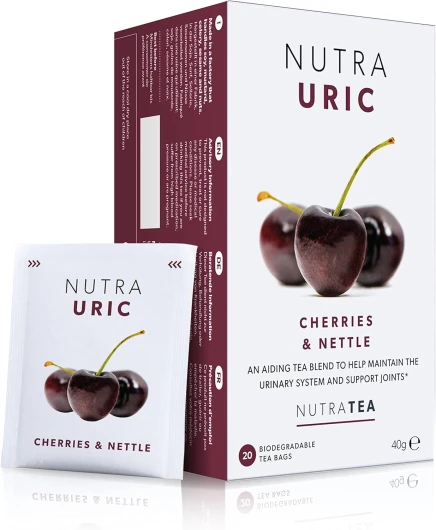 NutraUric - Aide contre l’'acide urique - contient de la cerise et de l'ortie naturelles - 20 Sachets de thé enveloppés - par NutraTea - Tisane 20 Unité (Lot de 1)