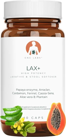 LAX+ Laxatif puissant contre la constipation, Ramollit les selles, Detox laxatif, Soulage les ballonnements et les gaz, Papaye, Arraclan, Cardamome, Fenouil, Sena, Aloès et Plantago