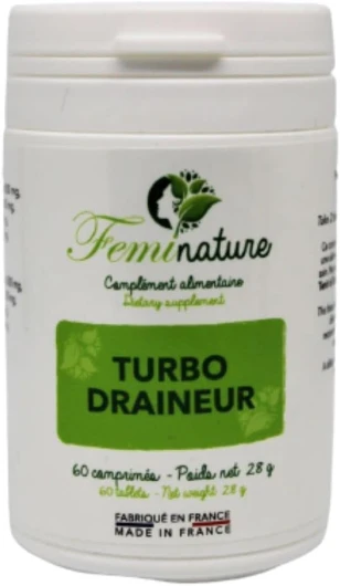 Draineur Retention d'Eau - Turbo Draineur 60 Comprimés Vegan - Detox Foie & Colon - Diurétique - Elimination Toxines - Bardane - Pissenlit - Fumeterre - Brûleur Dépuratif - Fabriqué en France