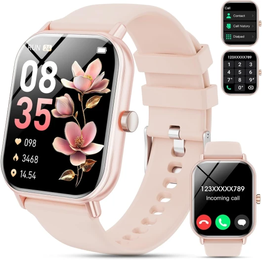 Montre Connectée Homme Femme,1.85"HD Smartwatch avec Appel Bluetooth,Montre de fitness 110+ Mode Sport avec Podomètre,Sommeil,Fréquence Cardiaque,Spo2,Etanche IP68 Montre Intelligente pour Android iOS pink