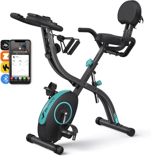 4 en 1 Vélo D’Appartement Pliable, Velo d Appartement avec Moniteur LCD et Mesure du Pouls Manuel, Vélos de Fitness Magnétique Avec Coussin de Siège Confortable, Pour la Maison, Peu Encombrant Noir