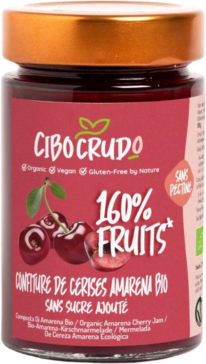 Compote de Cerises Noires 160% Bio - 210g - Compote de Fruits Végétalienne et Sans Gluten Conditionnée en Italie - Compote Artisanale Sans Colorants Conservateurs et Sans Sucre - Compote de Cerises Noires 210 grammes (Paquet de 1)