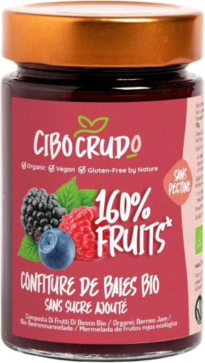 Compote de Baies 160% Bio - 210g - Compote de Fruits Végétalienne et Sans Gluten Conditionnée en Italie - Compote Artisanale Sans Colorants Conservateurs et Sans Sucre - Compote de Baies 210 grammes (Paquet de 1)