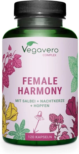 Complexe MÉNOPAUSE - 100% Naturel & SANS HORMONES - Sauge, Onagre, Houblon, Camomille et Mélisse - 120 Gélules Vegan - Bouffées de Chaleur + Fatigue + Équilibre Hormonal & Emotionnel - Vegavero®