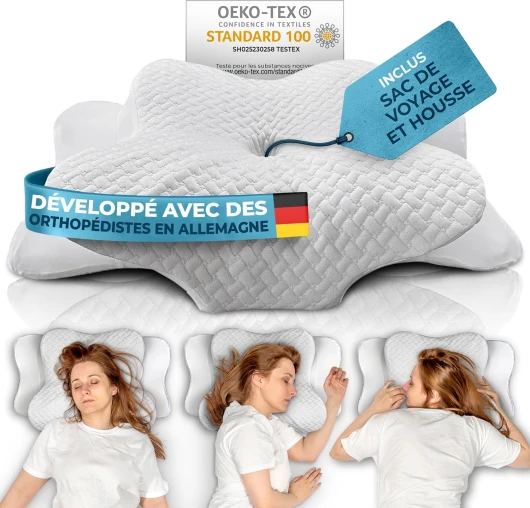 Glückstoff® Oreiller Ergonomique Cervical (Certifié pour Toutes Les Positions de Sommeil) Oreiller Mémoire Forme - Coussin Cervicales et Douleurs - Mousse à Mémoire de Forme (Blanc)