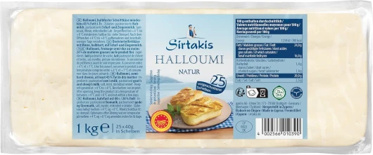 Sirtakis - Fromage Halloumi coupé - 1 kg - Fromage grillé de Chypre comme hamburger Halloumi, accompagnement pour plats de pâtes et riz, raffiné à la menthe